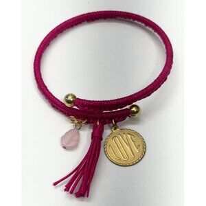 Vintage pink love glass leaf charm tassel bracelet bangle